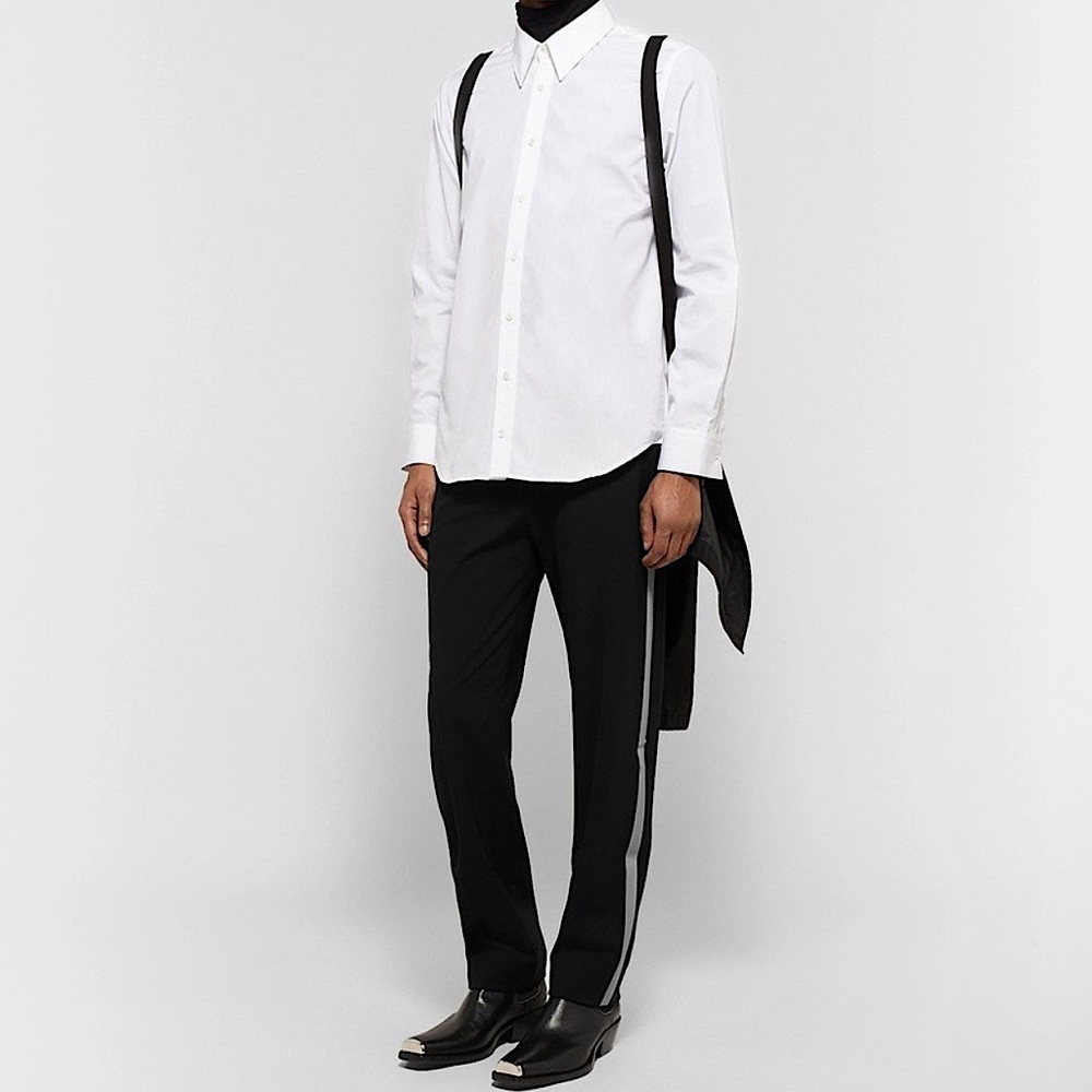 Helmut Lang Reflective-Trimmed Stretch‎ Italian Wool Trouser Black Small